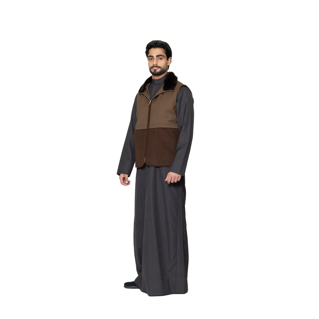 [5005177] Vest Cashmere And Wool With Polyester Lining With Rabbit Fur - A -006 (DARK BROWN-A006, XS)