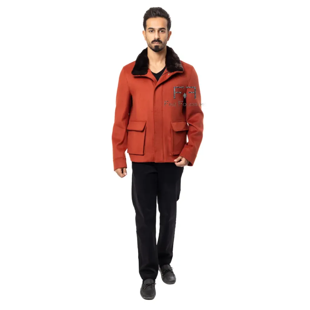 Fabric Jacket With Cotton Lining and High Neck With Rex Rabbit  - 0105