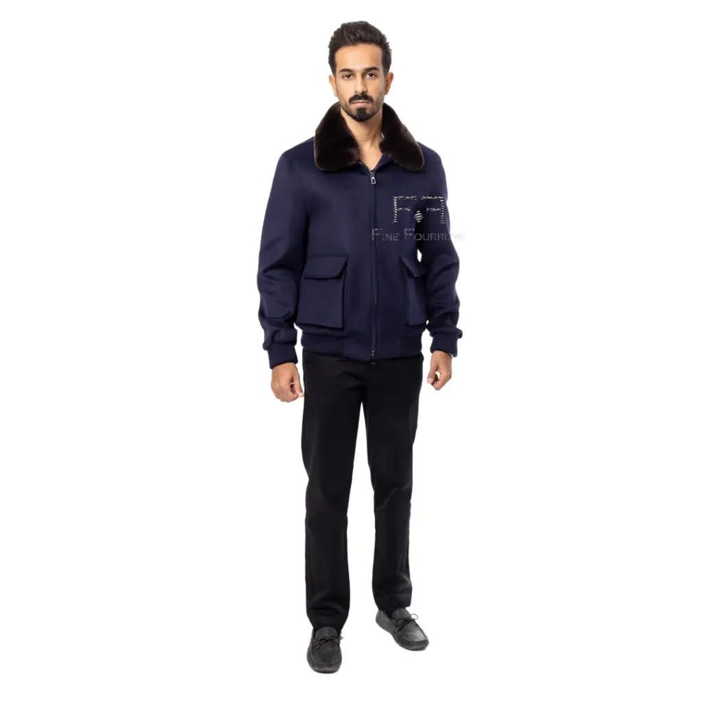 Fabric Jacket With Cotton Lining and High Neck With Rex Rabbit  - 0107
