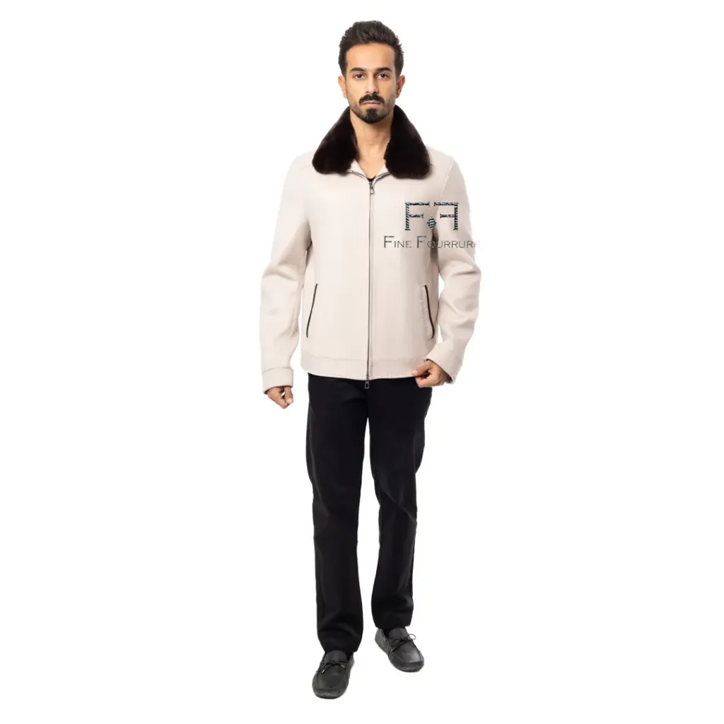 [5003342] Fabric Jacket With Cotton Lining And High Neck With Rex Rabbit - 0108 (OFF WHITE, XL)