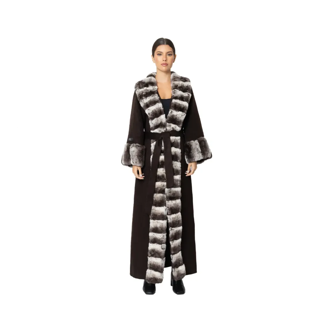 Cashmere with Wool and Rex Rabbit Fur - Straight Line Fur 138cm