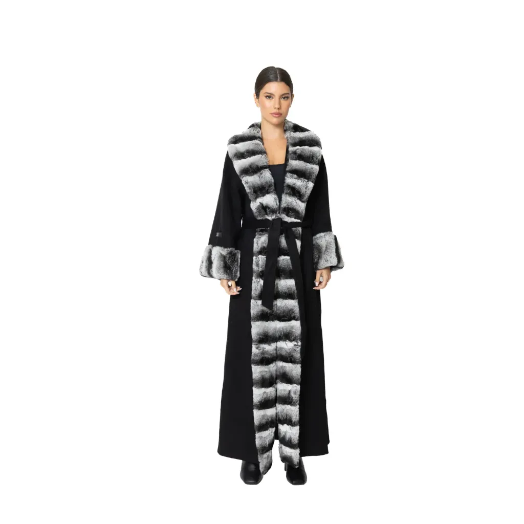 Cashmere with Wool and Rex Rabbit Fur - Straight Line Fur 138cm