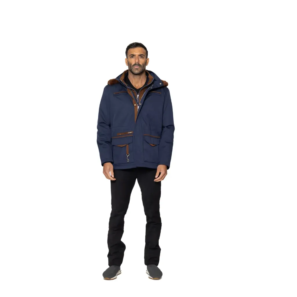 [5003208] جاكيت مطري والبطانه قطن مع كبوس (BLUE RV, XS)