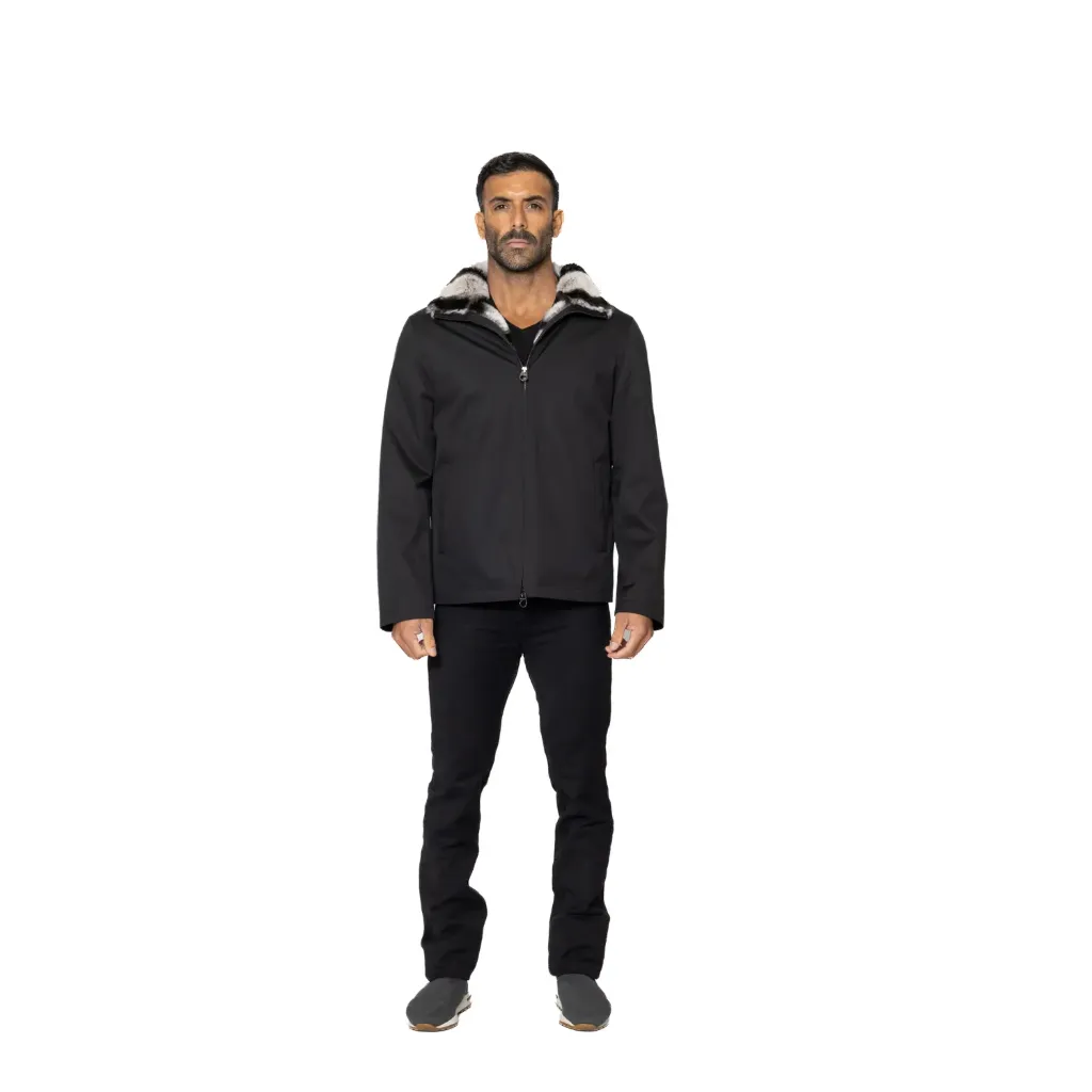 [5003656] Raincoat Jacket With Rex Rabbit Fur Lining - 017 (BLACK~, S)