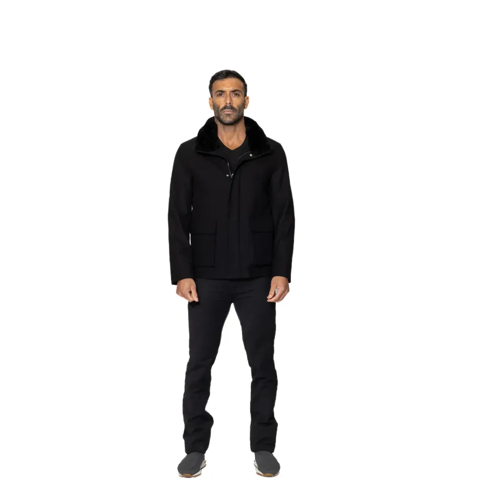 Jacket Cashmere And Wool With Cotton Lining With Rabbit Fur - A - 022