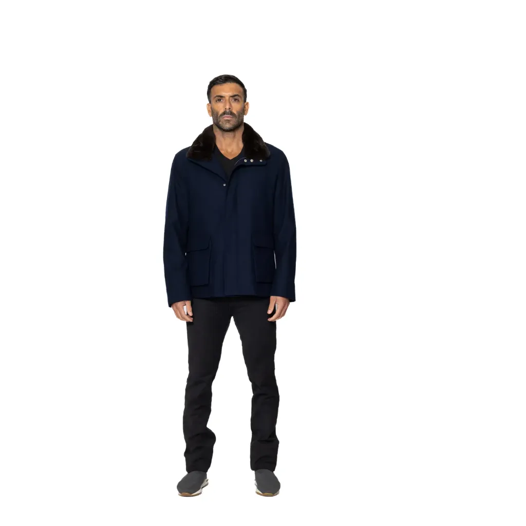 Jacket Cashmere And Wool With Cotton Lining With Rabbit Fur - A - 022