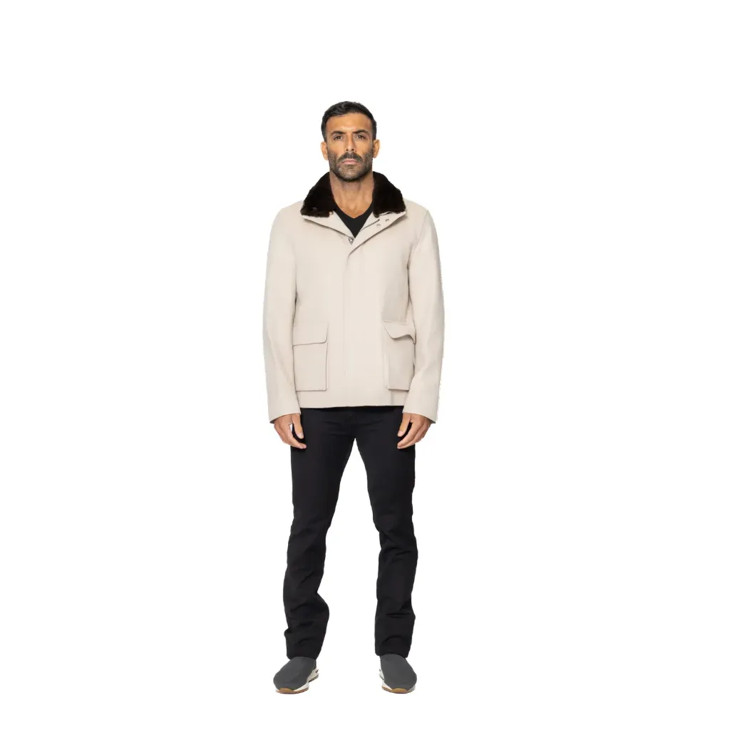 [5005396] Jacket Cashmere And Wool With Cotton Lining With Rabbit Fur - A - 022 (BEIGE-A022, XS)