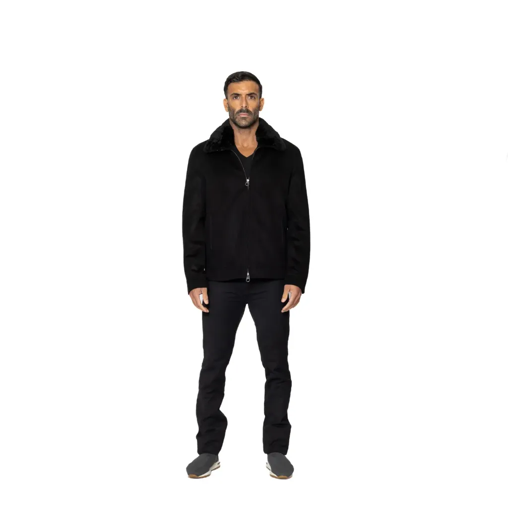Jacket Cashmere And Wool With Cotton Lining With Rabbit Fur - A - 025