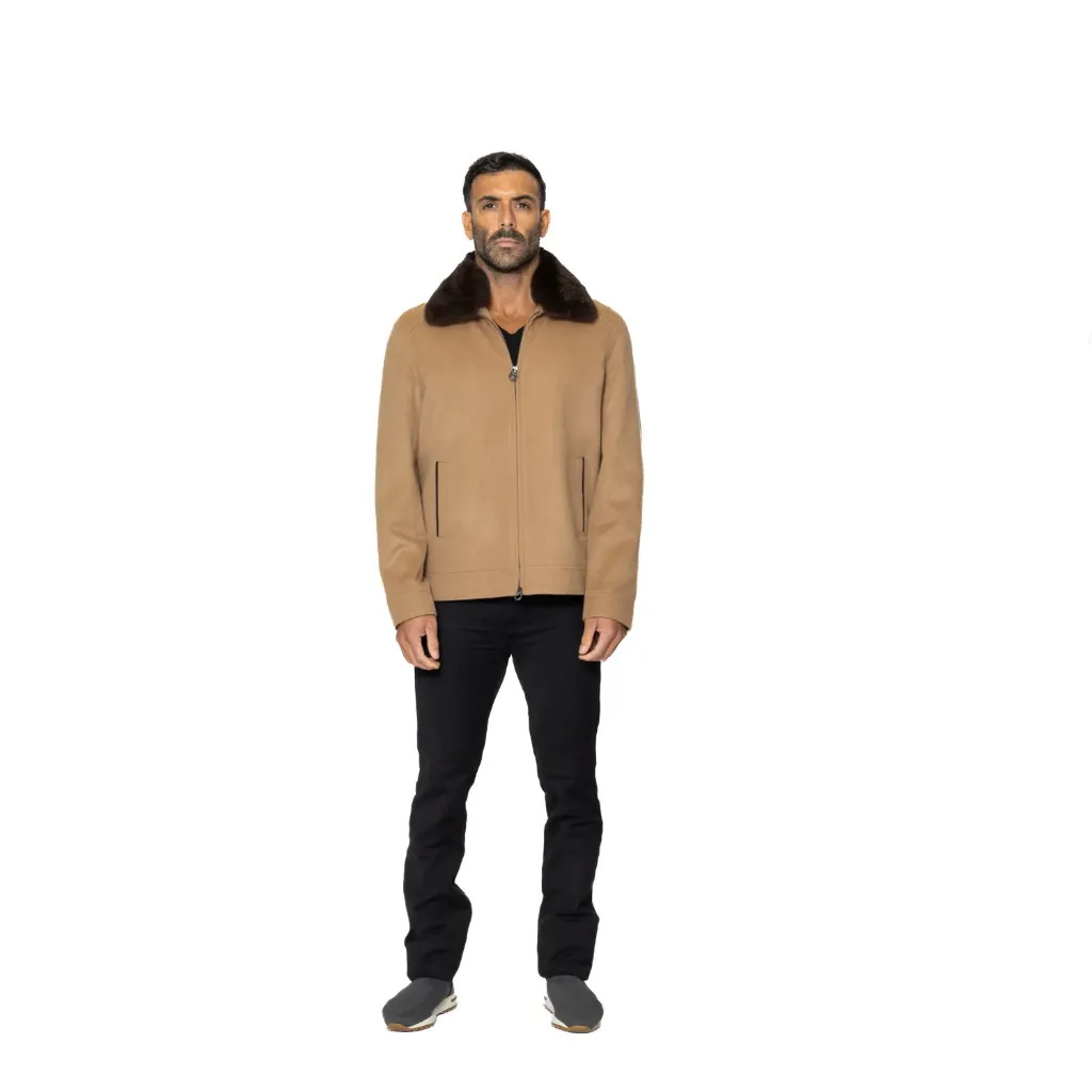 Jacket Cashmere And Wool With Cotton Lining With Rabbit Fur - A - 025