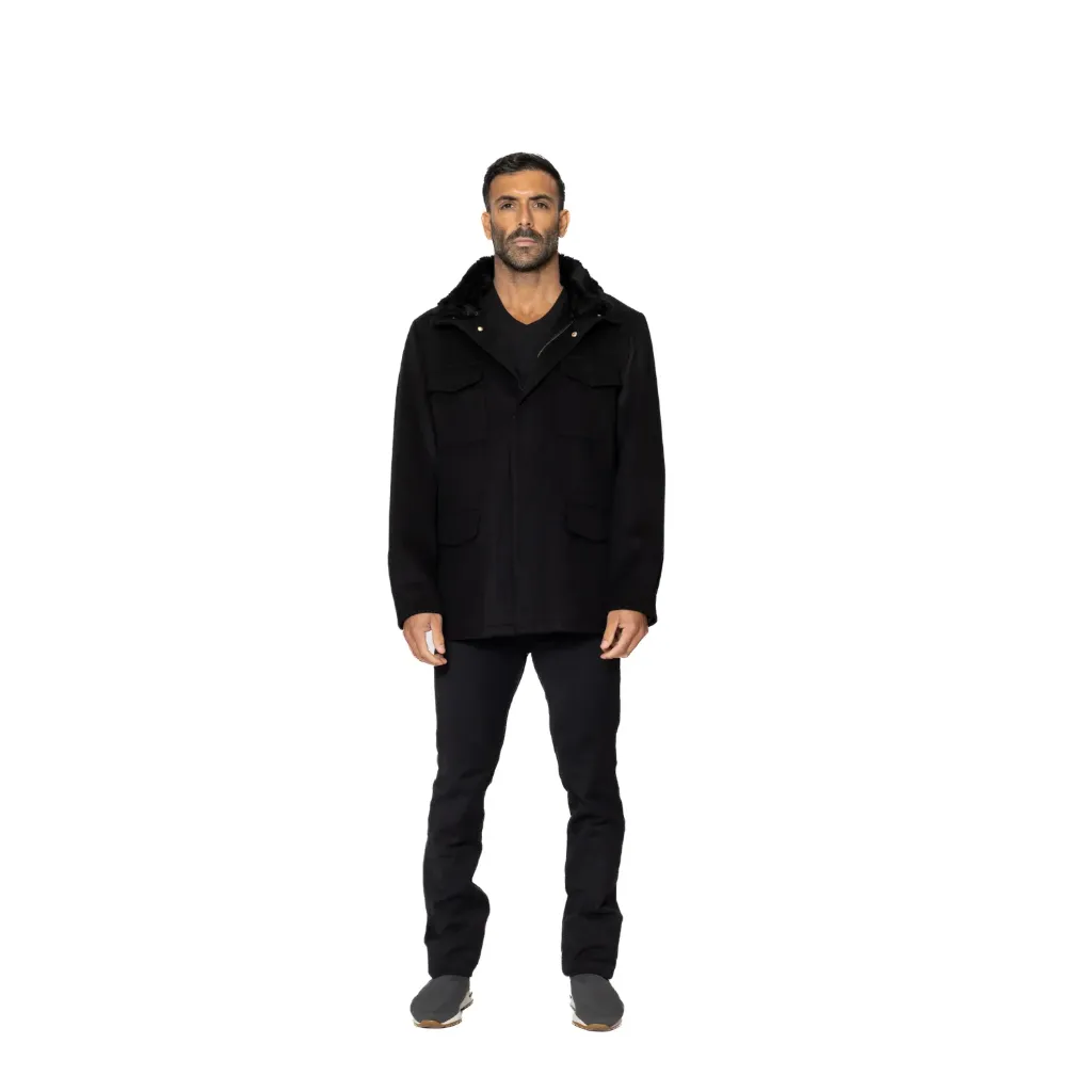 Jacket Cashmere And Wool With Cotton Lining With Rabbit Fur - A - 042
