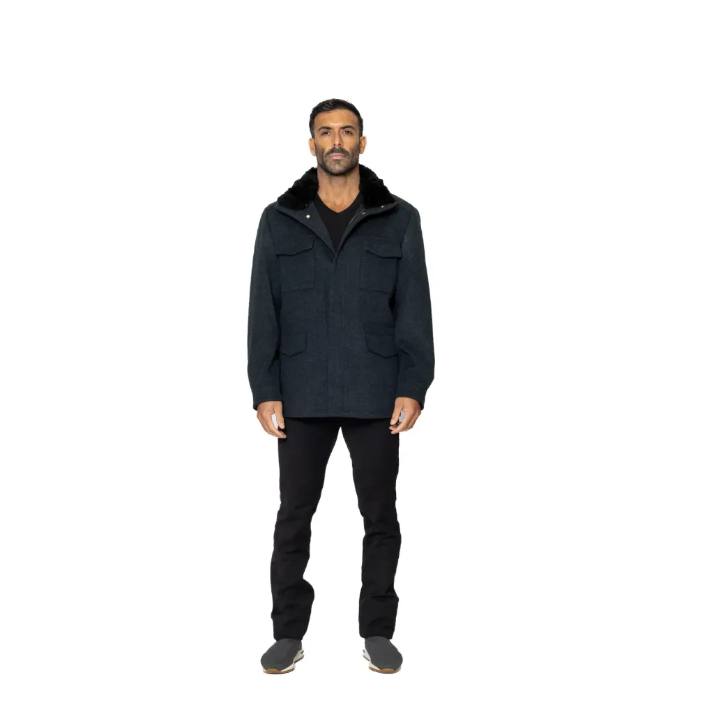 Jacket Cashmere And Wool With Cotton Lining With Rabbit Fur - A - 042
