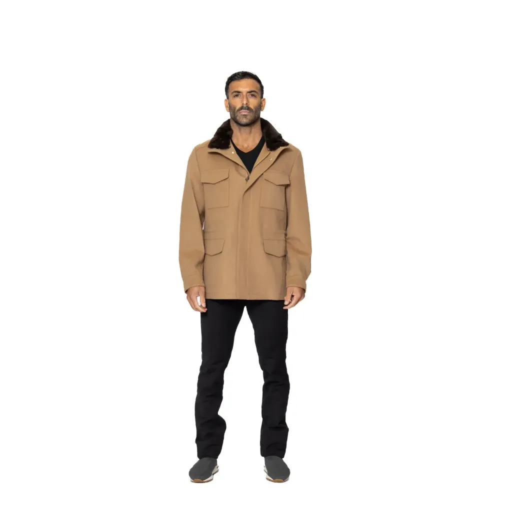 [5005524] جاكيت كشمير وصوف والبطانه قطن  والقلبه كشمير والتبدل بفرو الارنب (CAMEL-A042, S)