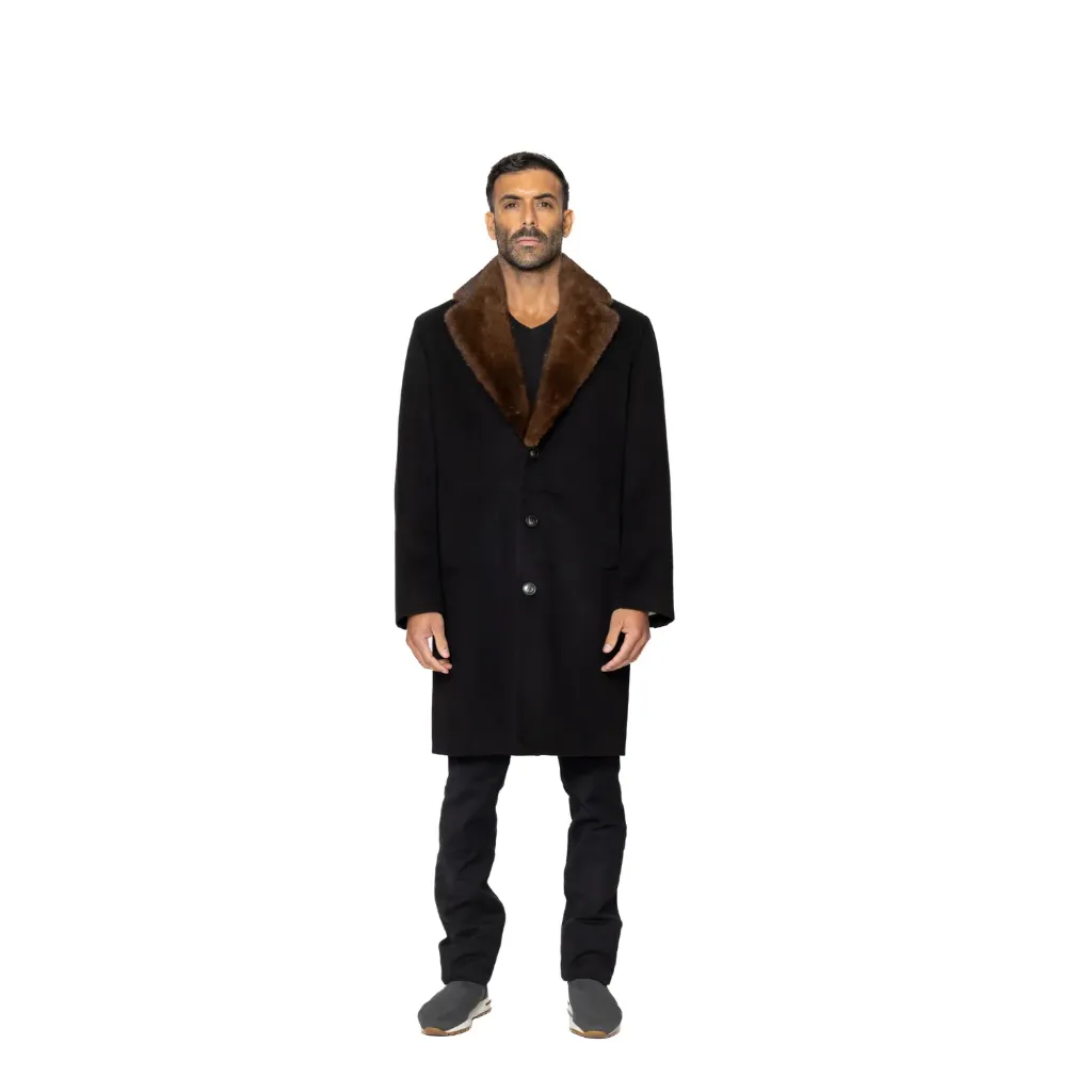 [5005344] Jacket Cashmere And Wool With Cotton Lining And Mink Fur - A - 021 (BLACK-BROWN-A021, S)