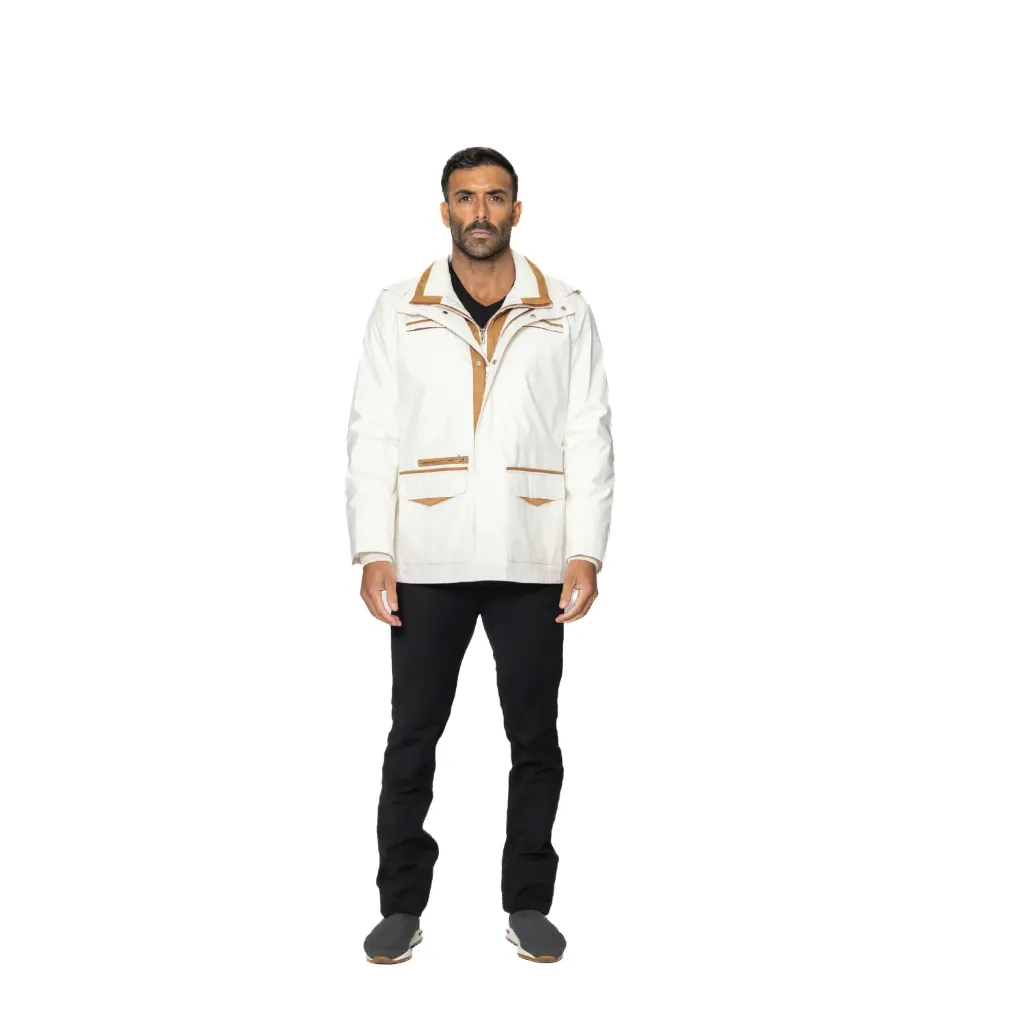 [5004035] جاكيت مطري والبطانه قطن مع كبوس (WHITE-027B, XS)